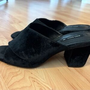 Zara Black Velvet Block Heel Mules